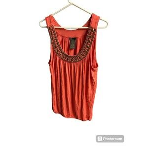 Grace Elements Orange Beaded Tunic Tank Top Sleeveless XXL